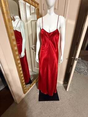 Private Moments Vintage Red Satin Maxi Slip Nightgown Dress